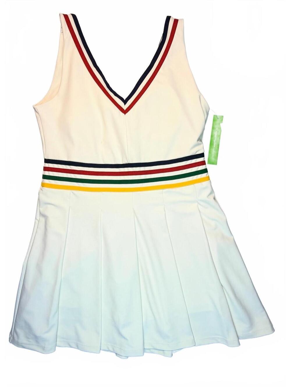 Aqua x Venus Williams Striped Active Tennis Dress Ivory XL NWT